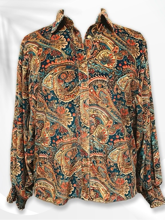 Lil Bees Bohemian Tops - Paisley Print Velour Blouse XL
